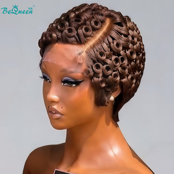 Bequeen Perücke „Suwe“ Pixie Schwarz, ohne Kleber, Front-Lace mit Seitenscheitel, Style 11