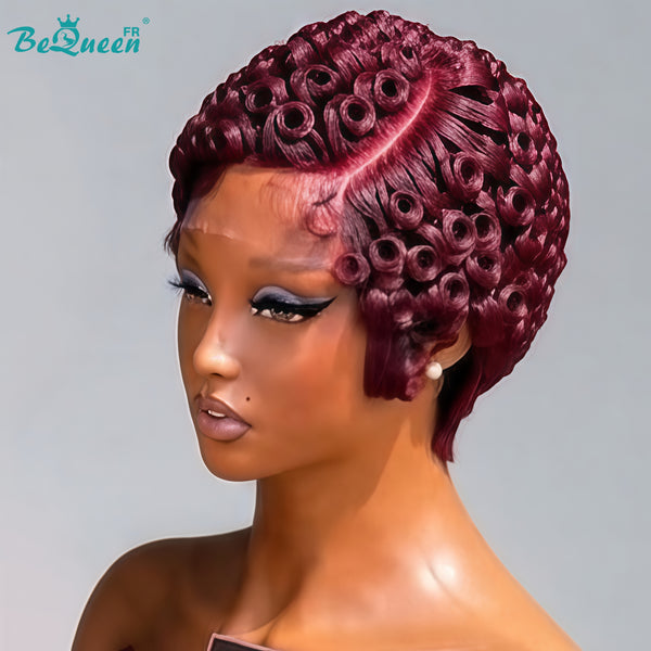 Bequeen Perücke „Suwe“ Pixie Schwarz, ohne Kleber, Front-Lace mit Seitenscheitel, Style 11