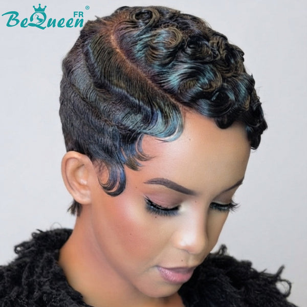 Bequeen Perücke „Suwe“ Pixie Schwarz, ohne Kleber, Front-Lace mit Seitenscheitel, Style 11