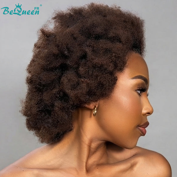 BeQueen "Addi" Perruque Bob Afro Curly Racine noir et marron dentelle frontale 13X4 sans colle perruque naturelle