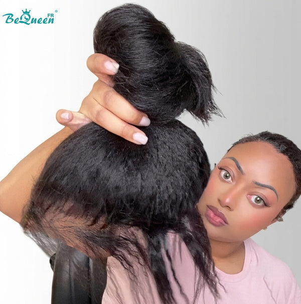 BeQueen „Klaus“ Bob-Perücke, gestuft, Kinky Straight, 8 Zoll lang, mit Babyhaaren, 13*4 Lace Front, klebefrei, Stil 4