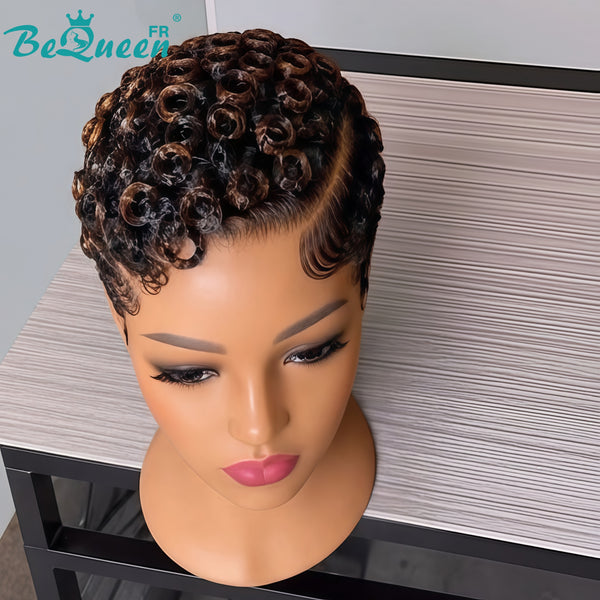 Bequeen Perücke „Suwe“ Pixie Schwarz, ohne Kleber, Front-Lace mit Seitenscheitel, Style 11