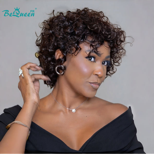 BeQueen "Josie" Peruca Bob ondulada encaracolada preta sem cola estilo 3