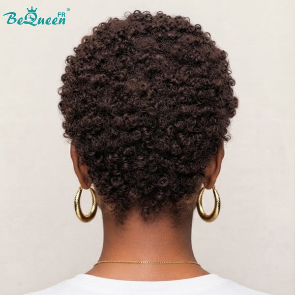 BeQueen "Edwina" Short Afro Wig, All Green, 13x4 Lace Front, Style 2