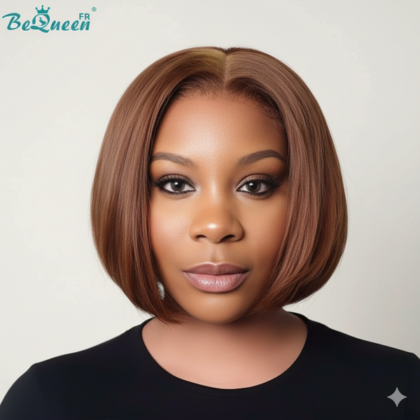 BeQueen "Sonia" Peruca Bob Lisa com Renda Frontal 10 Polegadas Castanho Sem Cola Metade do Preço