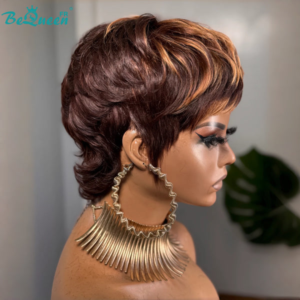 Bequeen Peluca "Yebbe" lisa hecha a máquina Negro 100% cabello humano color marrón miel mezclado