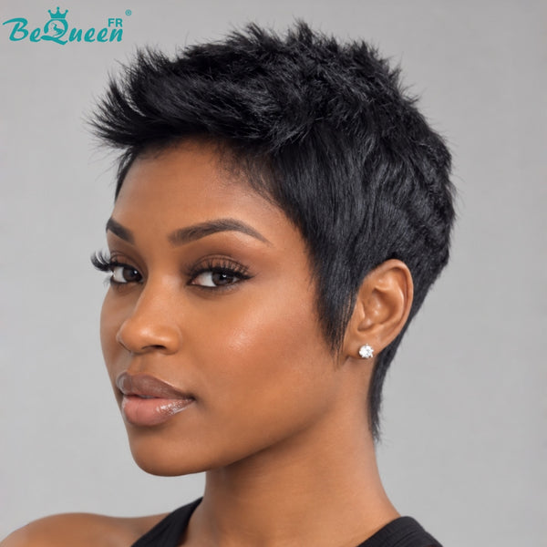 BeQueen Perruque “Jeanette” Pixie noir avec Lace Closure 5x5