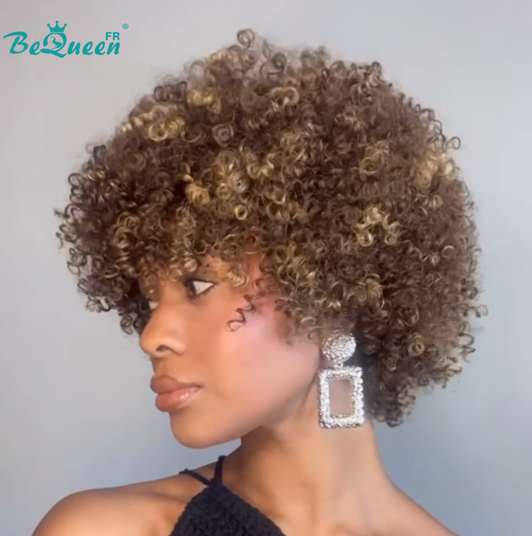 BeQueen "Addi" Bob Afro Curly Brown Honey Mix Glueless Natural Wig