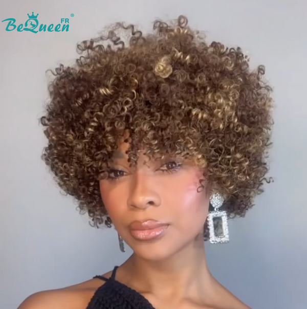 BeQueen "Addi" Bob Afro Curly Brown Honey Mix Glueless Natural Wig