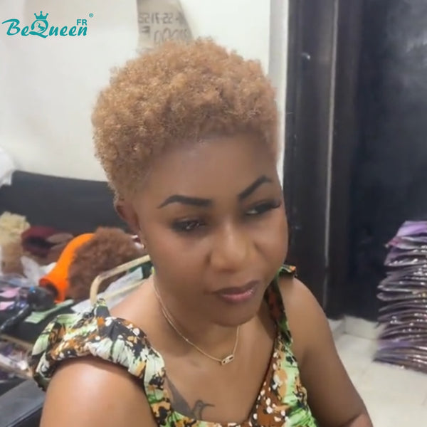 BeQueen "Edwina" Perruque court afro Miel tout avec Lace Frontale 13x4