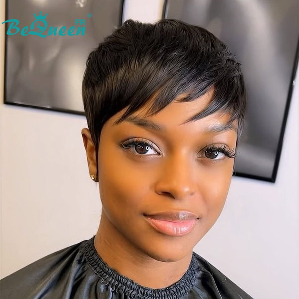 Bequeen Perücke „Suey“ glatt, maschinell gefertigt, Schwarz, 100 % Echthaar, Stil 3