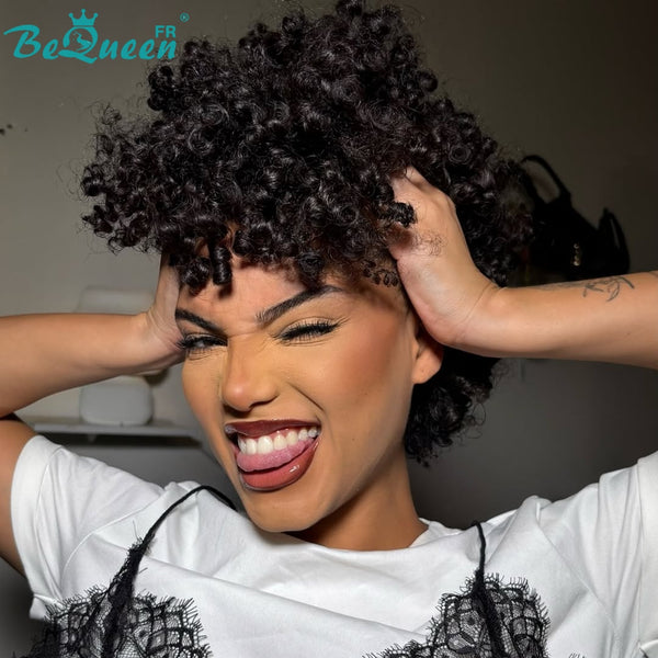 BeQueen “Zoé " Peruca pixie sem lace cor Preto afro curl