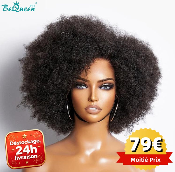 BeQueen "Addi" 14-inch Afro Curly Wig, Glue-Free with 13*4 Lace Front, France Sale, 24H Delivery, 100% Human Hair