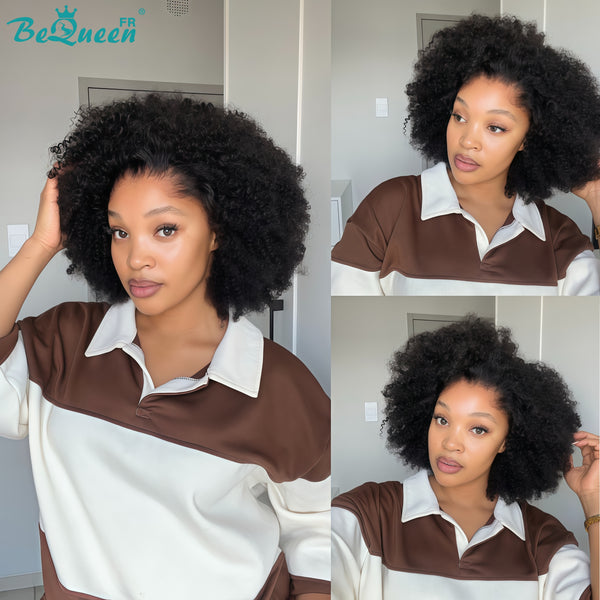 BeQueen "Addi" Peluca Bob Afro Rizada de 10 pulgadas, encaje frontal 13X4, sin pegamento, peluca natural