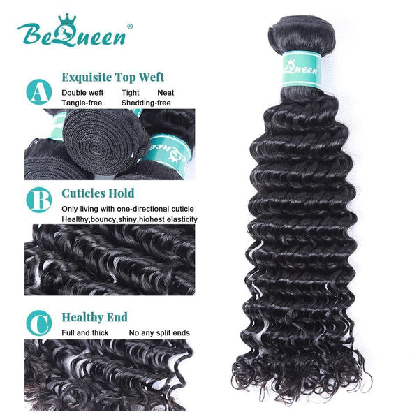 BeQueen Paquetes de Tejido de Ondas Profundas de Cabello Brasileño 100% Cabello Virgen 12A 