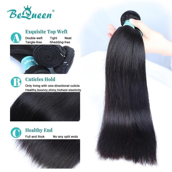 
BeQueen Paquetes de Tejido de Cabello Liso Cabello Peruano 100% Cabello Virgen 12A