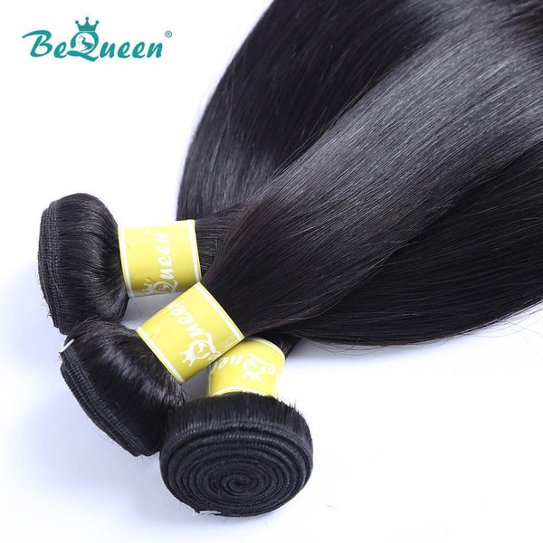 
BeQueen Paquetes de Tejido de Cabello Liso Cabello Peruano 100% Cabello Virgen 12A