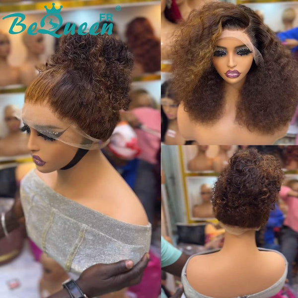 BeQueen "Alice" Long Curly Wave Brown Honey Mix Wig 16 inches with 360 Lace