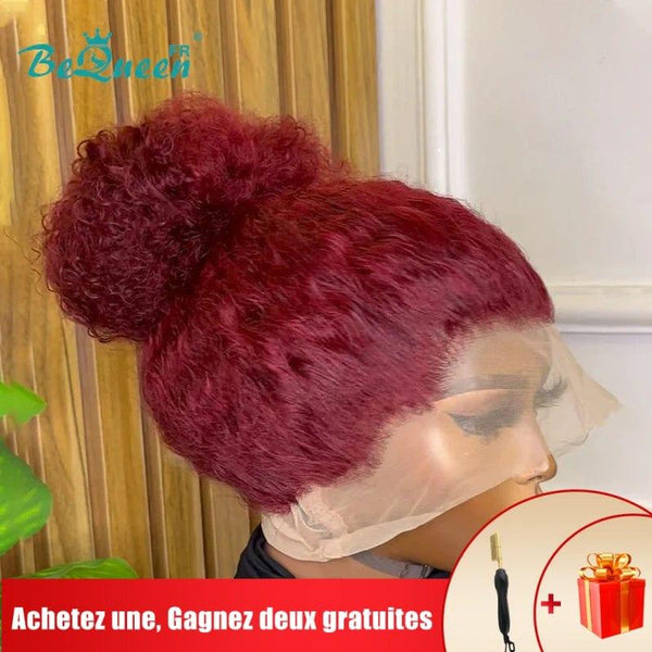 BeQueen "Alice" Long Curly Wave Burgundy Red Wig 16 inches with 360 Lace