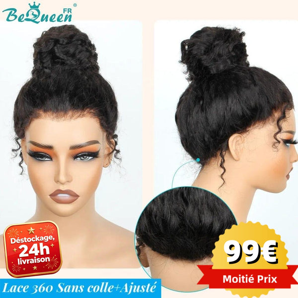 BeQueen “Alice” Perruque Longue 18 pouces curly avec chignon couleur Noir avec lace 360 En France Soldes 24h livraison 100% cheveux humains