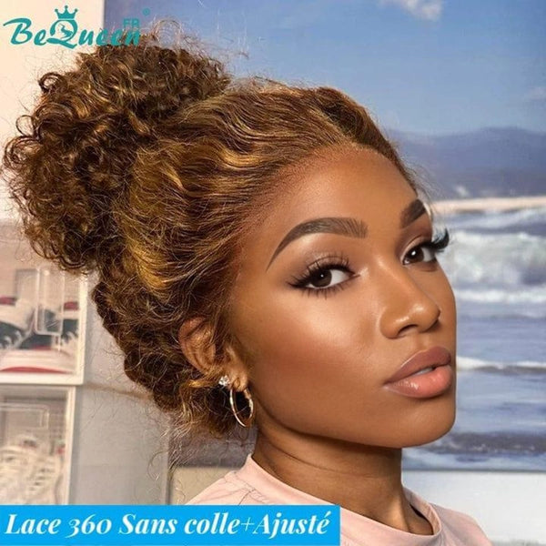 BeQueen "Eva" Perruque Longue Lace 360 Curly Wave avec Bande de Réglage Invisible Prêt à porter Sans Colle+ Pré-blanchiment