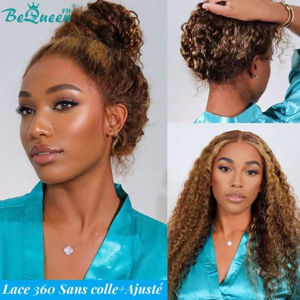 BeQueen "Eva" Perruque Longue Lace 360 Curly Wave avec Bande de Réglage Invisible Prêt à porter Sans Colle+ Pré-blanchiment