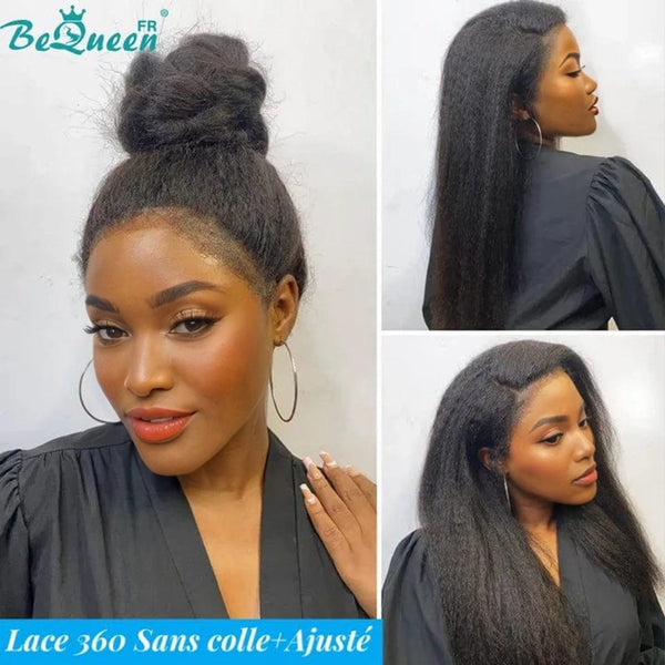 BeQueen "Iwa" Long 360 Lace Wig Kinky Straight Curly Edges with Invisible Adjustment Band Glueless Ready to Wear+Pre-bleached