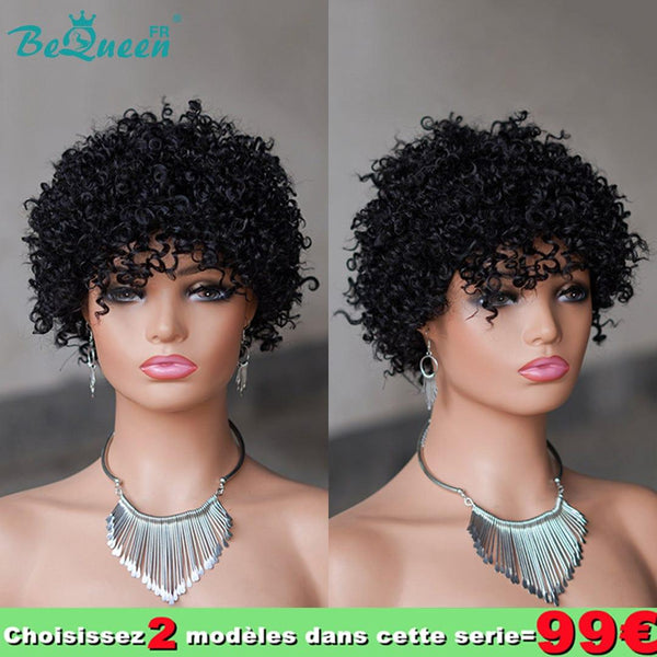 BeQueen 99 € = 2 „Bunny“ Pixie Curly Short Hair Black Perücken 