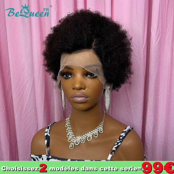 BeQueen 99€=2 perruques "Megan"  Perruque Pixie Afro curl avec Lace Frontale 13x4 Noir