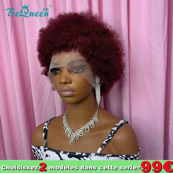 BeQueen 99€=2 perruques "Megan"  Perruque Pixie Afro curl avec Lace Frontale 13x4 Rouge Bordeaux