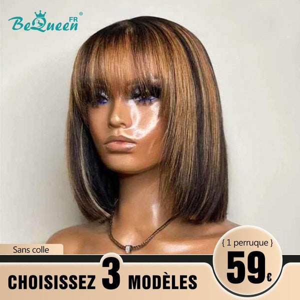 BeQueen €179 = 3 wigs "Yumi" wig Brown honey mix Glueless with bangs