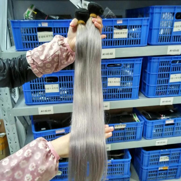 BeQueen Offre groupée de Tissage Cheveux Raides 100% Cheveux Vierges Humains de Couleur gris 1BT/ Grey