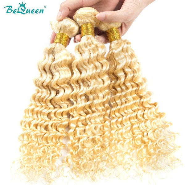BeQueen Paquet de Tissage Deep Wave 100% Cheveux humains  de couleur Blonde platine #613