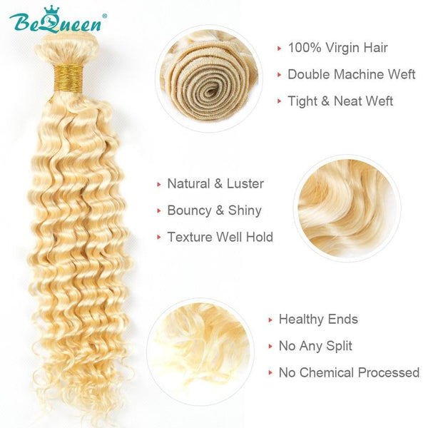 BeQueen Paquet de Tissage Deep Wave 100% Cheveux humains  de couleur Blonde platine #613