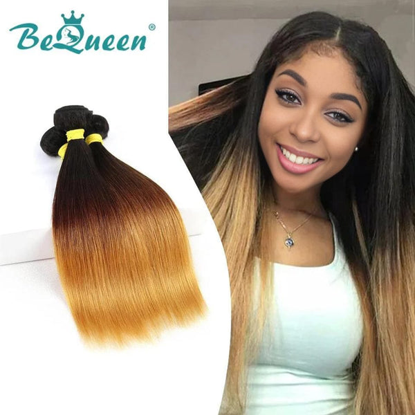 BeQueen Ombre Hair Weave Straight Hair Color Black Honey Brown 1b/#4/#27 100% Human Hair