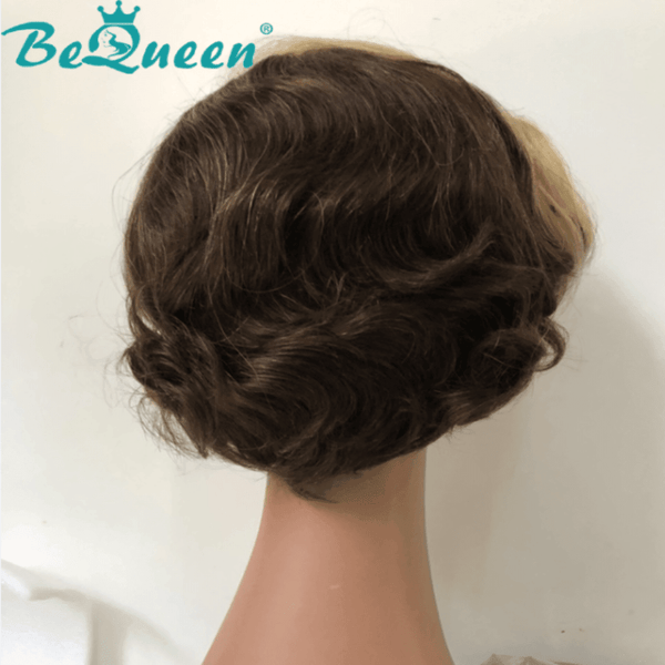 BeQueen Peruca Pixie com laço curto em Renda T parte 13x1x6 de Cor Castanho Mel