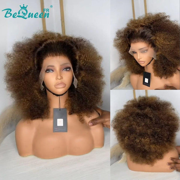 BeQueen "Addi" Perruque Bob Afro Curly Marron mix Miel dentelle frontale 13X4 perruque naturelle