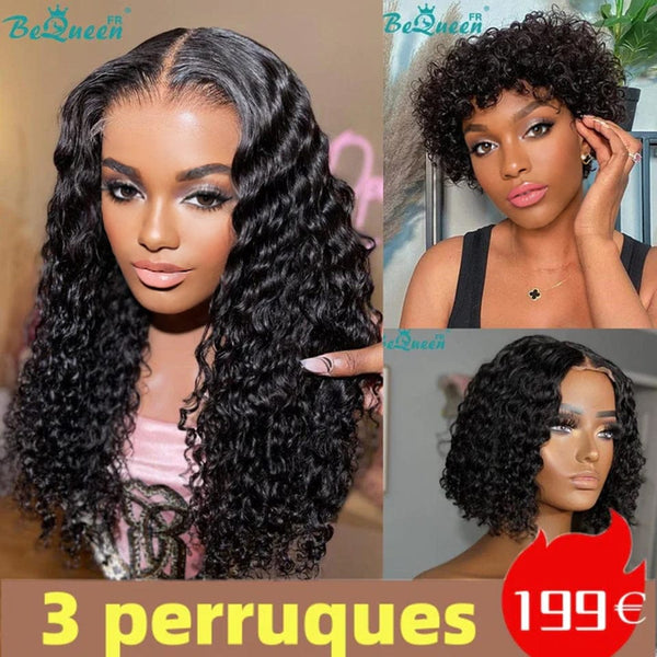 BeQueen 199€=3 perruques Perruque Curly 18"+Curly bob+Curly pixie