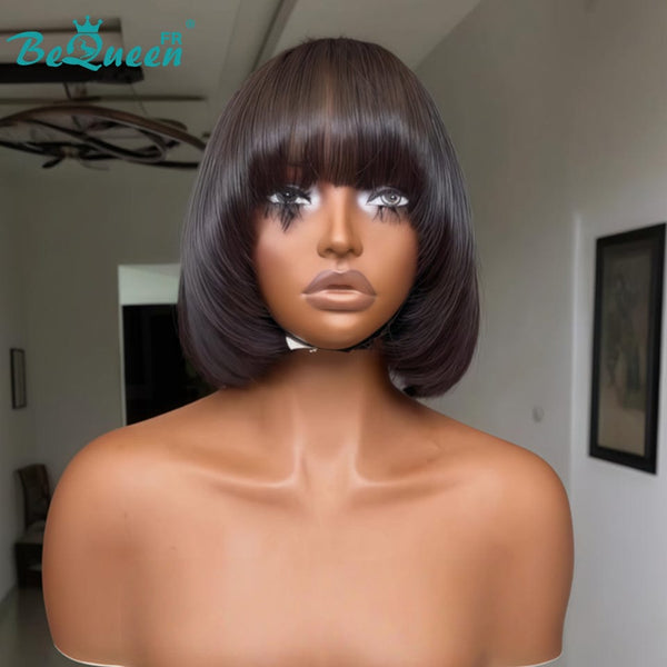 BeQueen "Sonia" Customized Bob Wig, Straight, Ready-to-Wear, Glue-Free, 13X4, 8 Inches, Style 2