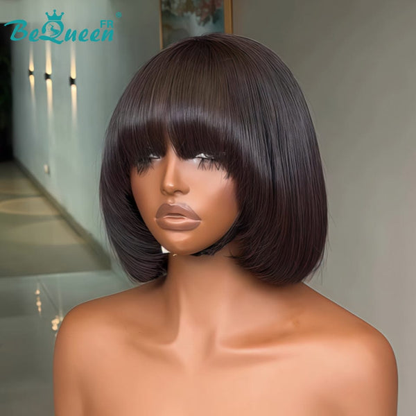 BeQueen "Sonia" Customized Bob Wig, Straight, Ready-to-Wear, Glue-Free, 13X4, 8 Inches, Style 2