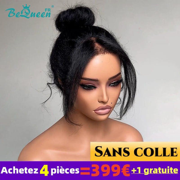 BeQueen 399 € = 4 „Bertha“-Perücken, Bob, verworrene, gerade, lockige Kanten, leimlose Spitze, 13 x 6,5 cm 