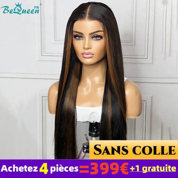 Bequeen 399€=4 Perruques "Carissa" Perruque Longue Lisse Noir et Marron Sans colle lace 4*4