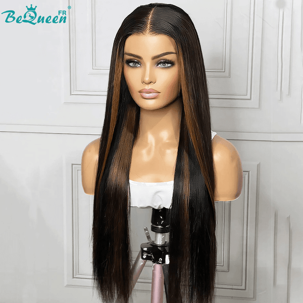 Bequeen 399€=4 Perruques "Carissa" Perruque Longue Lisse Noir et Marron Sans colle lace 4*4