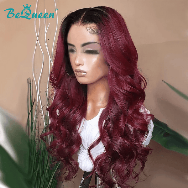 Bequeen 399€=4 "Caroline" Wigs Long Body Wave Wig Root Black and Burgundy Red Glueless lace 4*4