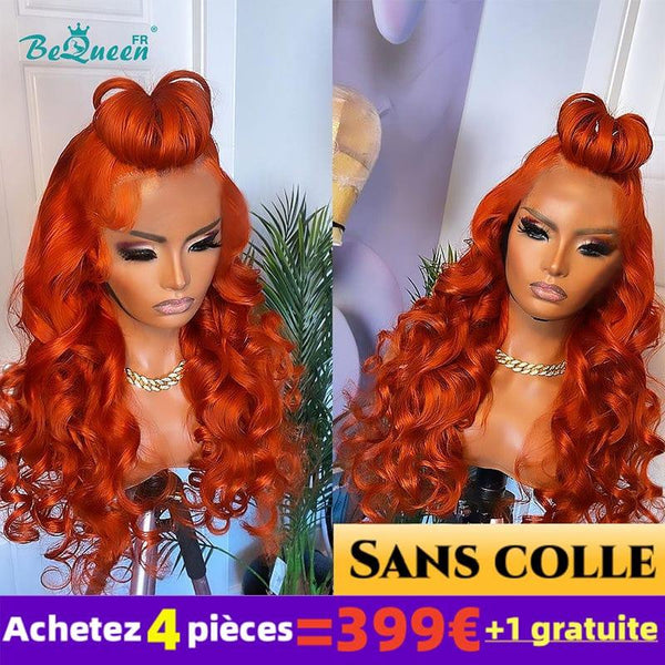 Bequeen €399=4 "Iris" Wigs Long Body Wave Orange Wig Glueless Lace 4*4