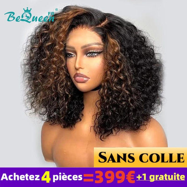 BeQueen 399 € = 4 „Larissa“-Perücken, 14-Zoll-Bob-Perücke mit lockigen Wellen und 4x4-Spitzenverschluss 