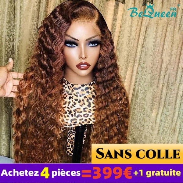 Bequeen 399€ = 4 Perucas Peruca Longa Frontal Onda Profunda Raiz Castanha e Mel Sem cola lace 4*4