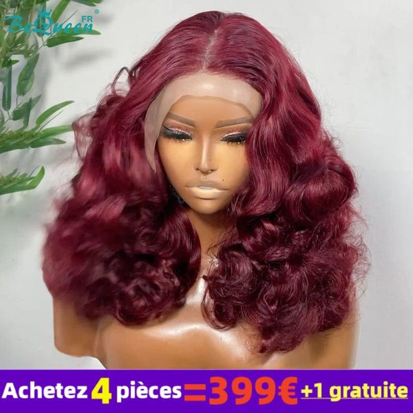 BeQueen 399€=4 Perruques "Wanda" Perruque Bouncy curl Sans Colle lace 13X4 Rouge Bordeaux