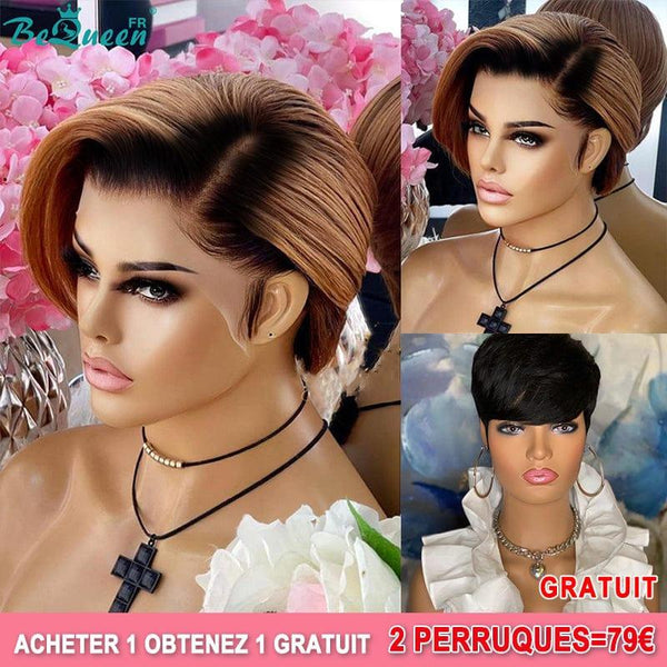 BeQueen 79 € = 2 Perücken „Amber“, schwarze und braune Wurzelperücke 