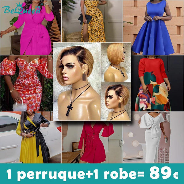 BeQueen 89€ = 1 Perücke + 1 Haarperücke Peruque Amber Racine schwarz und honigfarben 
